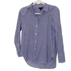 J. CREW GINGHAM Plaid Classic Boyfriend BUTTON DOWN 00 Blue Cotton Collar Preppy
